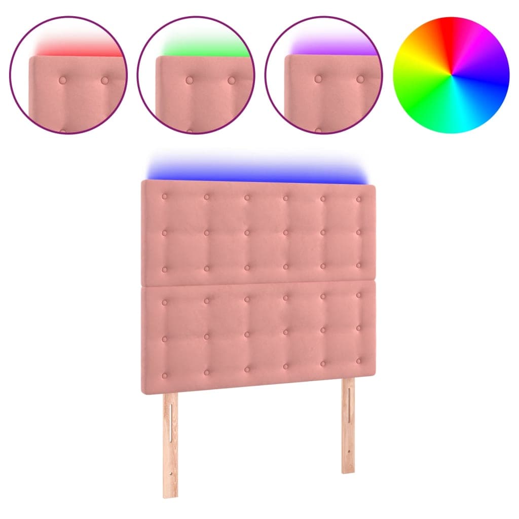 vidaXL Cabeceira de Cama com Luzes led Veludo 80x5x118/128 cm Rosa - 237659551