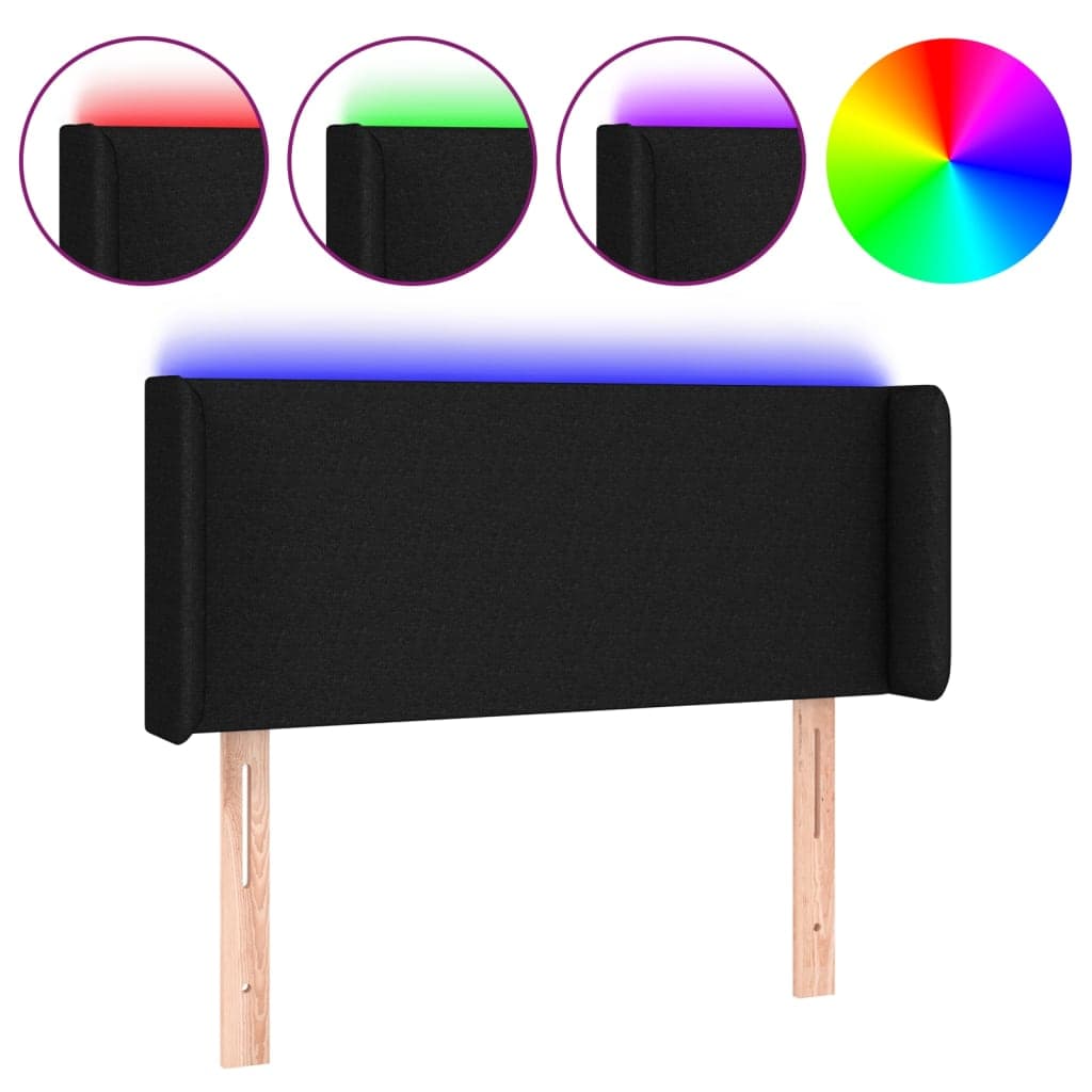 vidaXL Cabeceira de cama c/ luzes LED tecido 93x16x78/88 cm preto