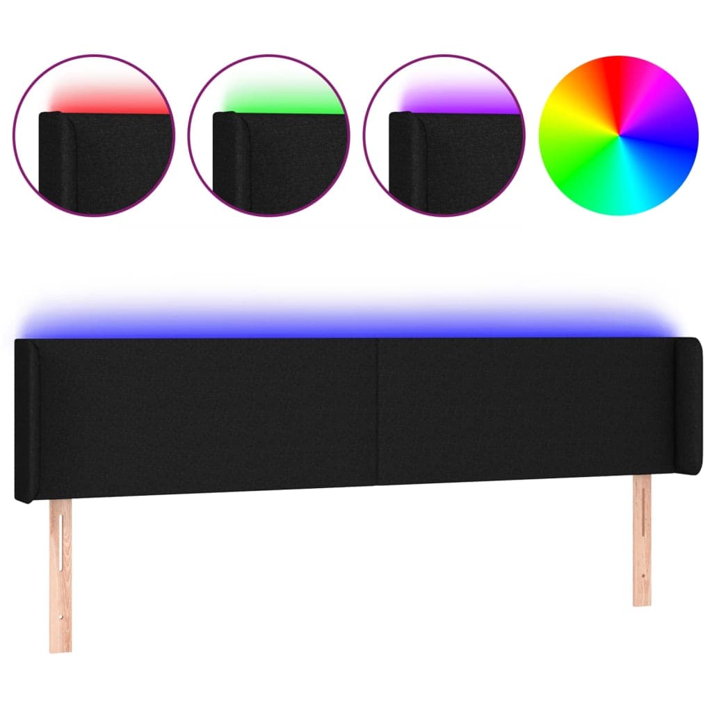 vidaXL Cabeceira de cama c/ luzes LED tecido 183x16x78/88 cm preto