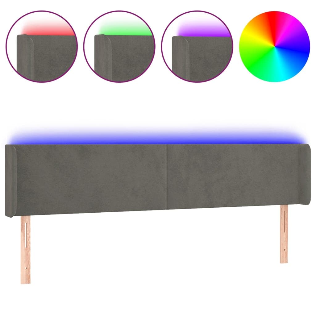 vidaXL Cabeceira cama c/ luzes LED veludo 183x16x78/88cm cinza-escuro