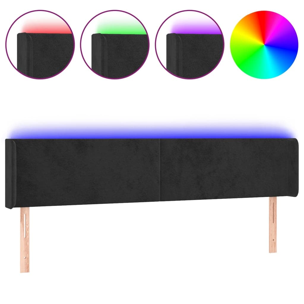 vidaXL Cabeceira de Cama com Luzes led Veludo 203x16x78/88 cm Preto - 3306495786