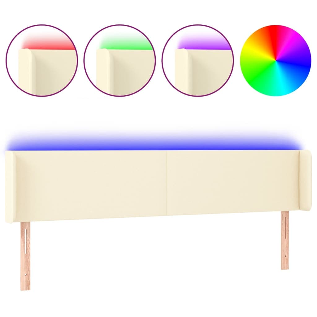 vidaXL Cabeceira de cama c/ LED 203x16x78/88 cm couro artificial crème