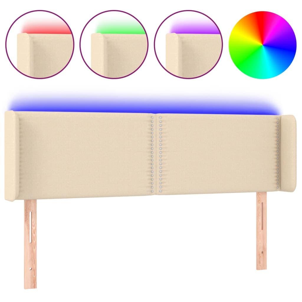 vidaXL Cabeceira de cama c/ luzes LED tecido 147x16x78/88 cm cor creme
