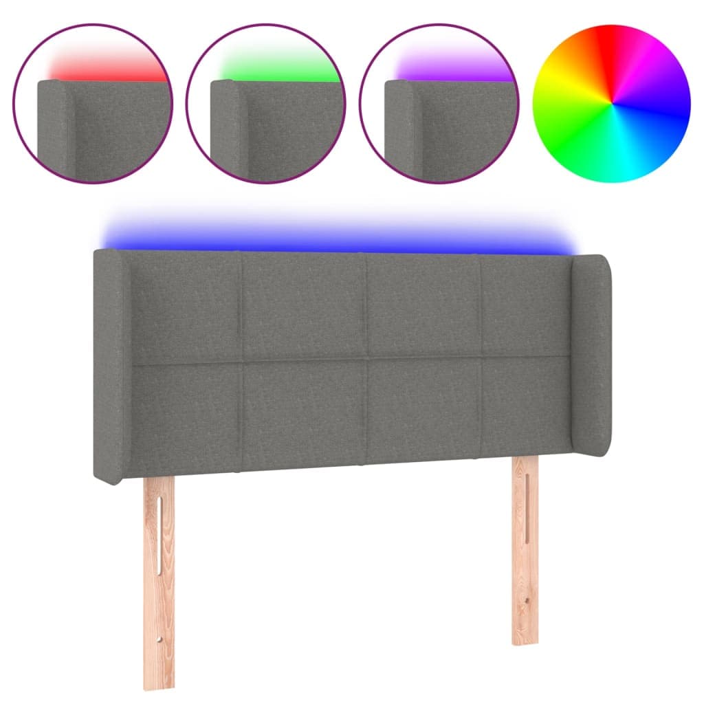 vidaXL Cabeceira cama c/ luzes LED tecido 93x16x78/88cm cinza-escuro