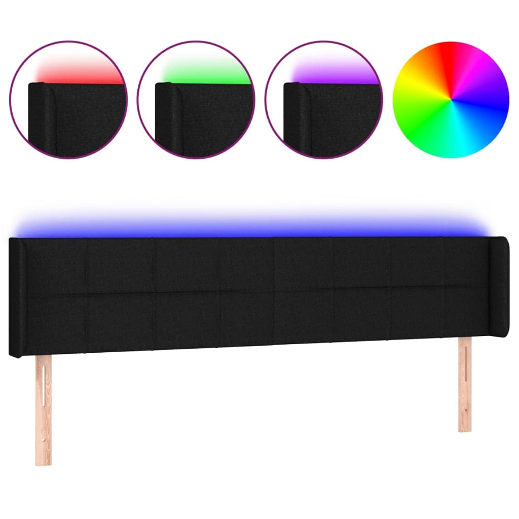 vidaXL Cabeceira de Cama com Luzes led Tecido 183x16x78/88 cm Preto - 1622407350