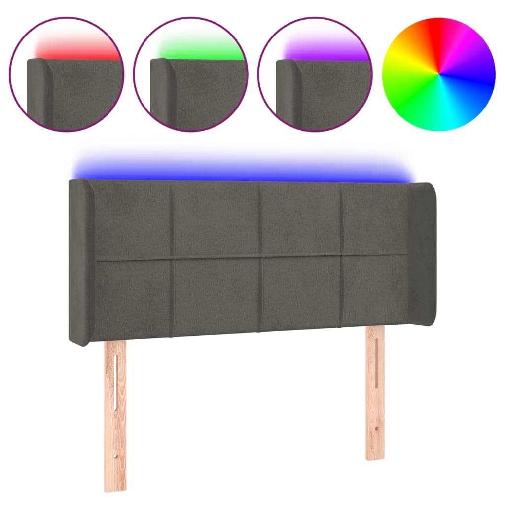 vidaXL Cabeceira cama c/ luzes LED veludo 83x16x78/88cm cinza-escuro