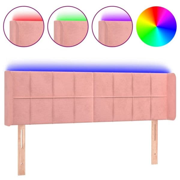 vidaXL Cabeceira de Cama com Luzes led Veludo 147x16x78/88 cm Rosa - 1120886643