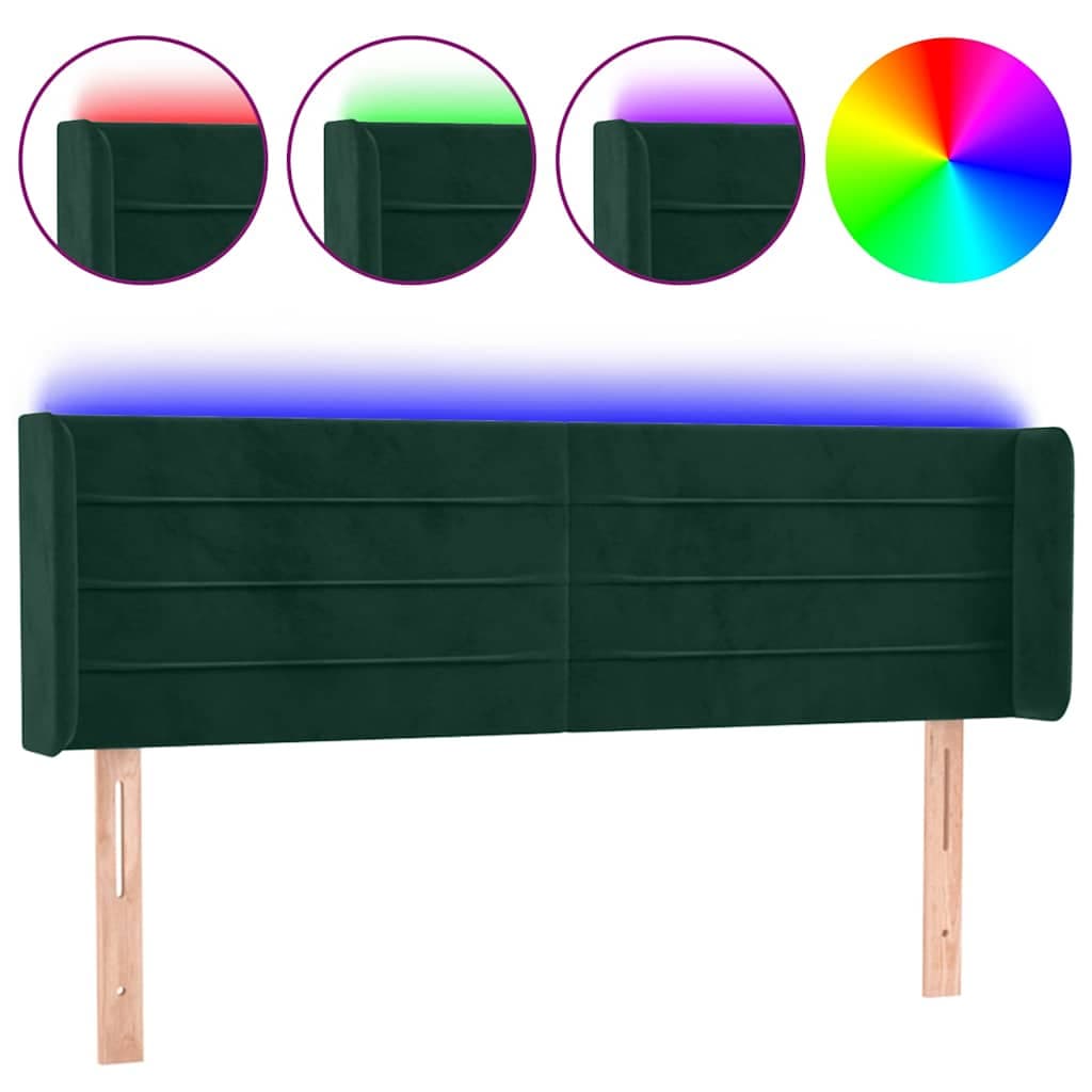 vidaXL Cabeceira Cama com Luzes led Veludo 147x16x78/88 cm Verde-escuro - 1528161868