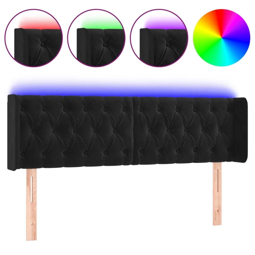 vidaXL Cabeceira de cama c/ luzes LED veludo 147x16x78/88 cm preto
