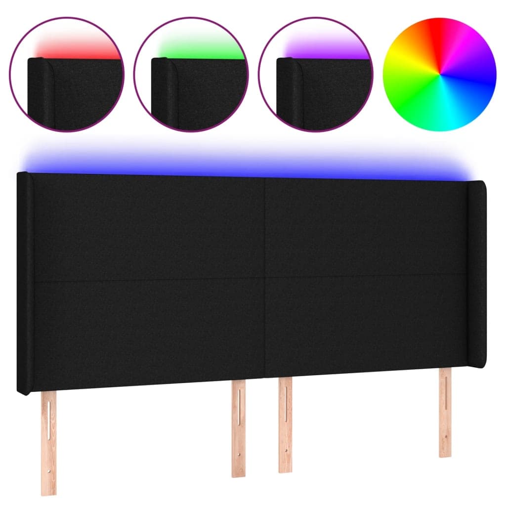 vidaXL Cabeceira de cama c/ luzes LED tecido 203x16x118/128 cm preto