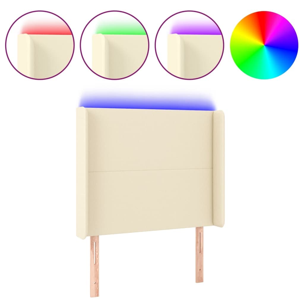 vidaXL Cabeceira de cama c/ LED 93x16x118/128cm couro artificial crème