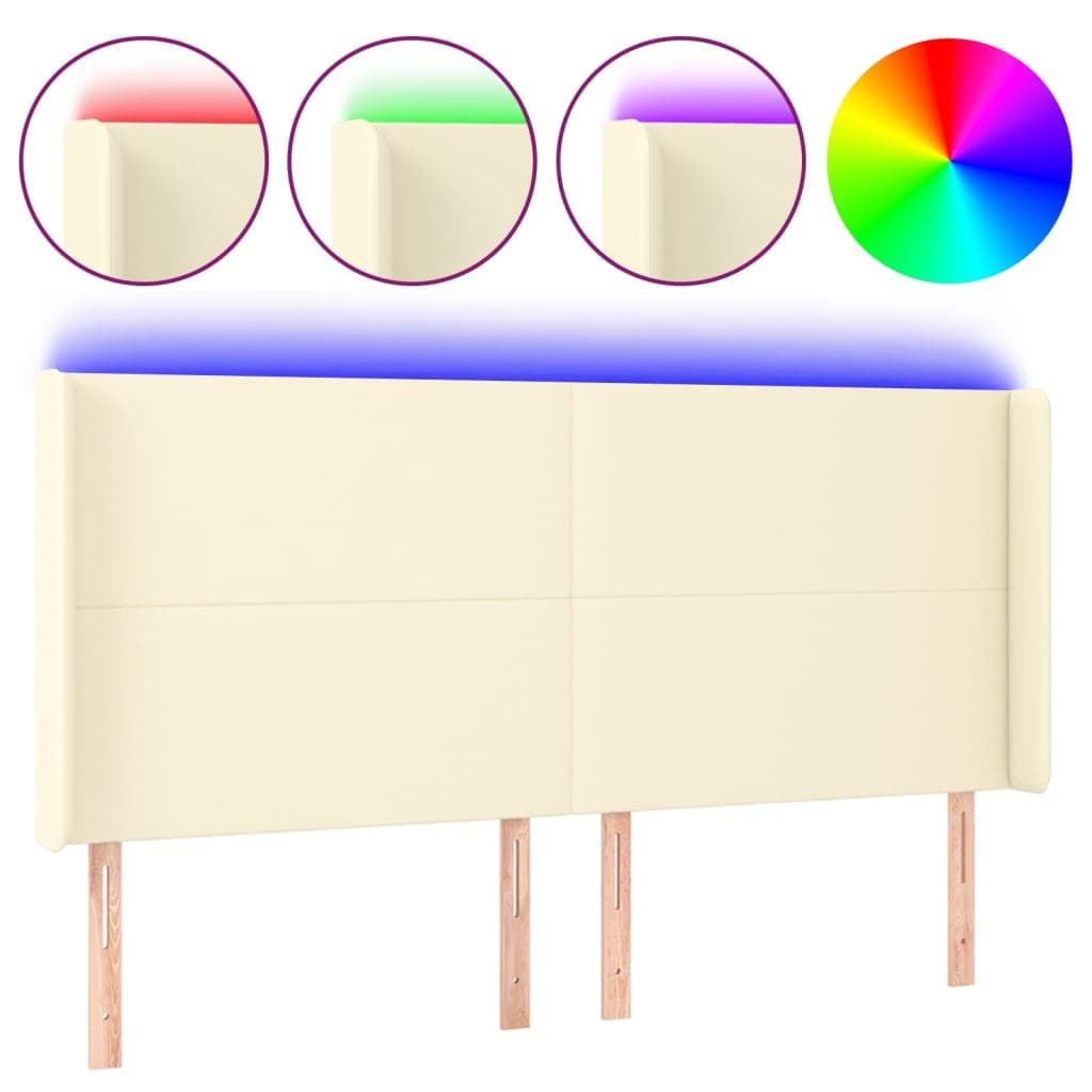 vidaXL Cabeceira cama c/ LED 183x16x118/128 cm couro artificial crème