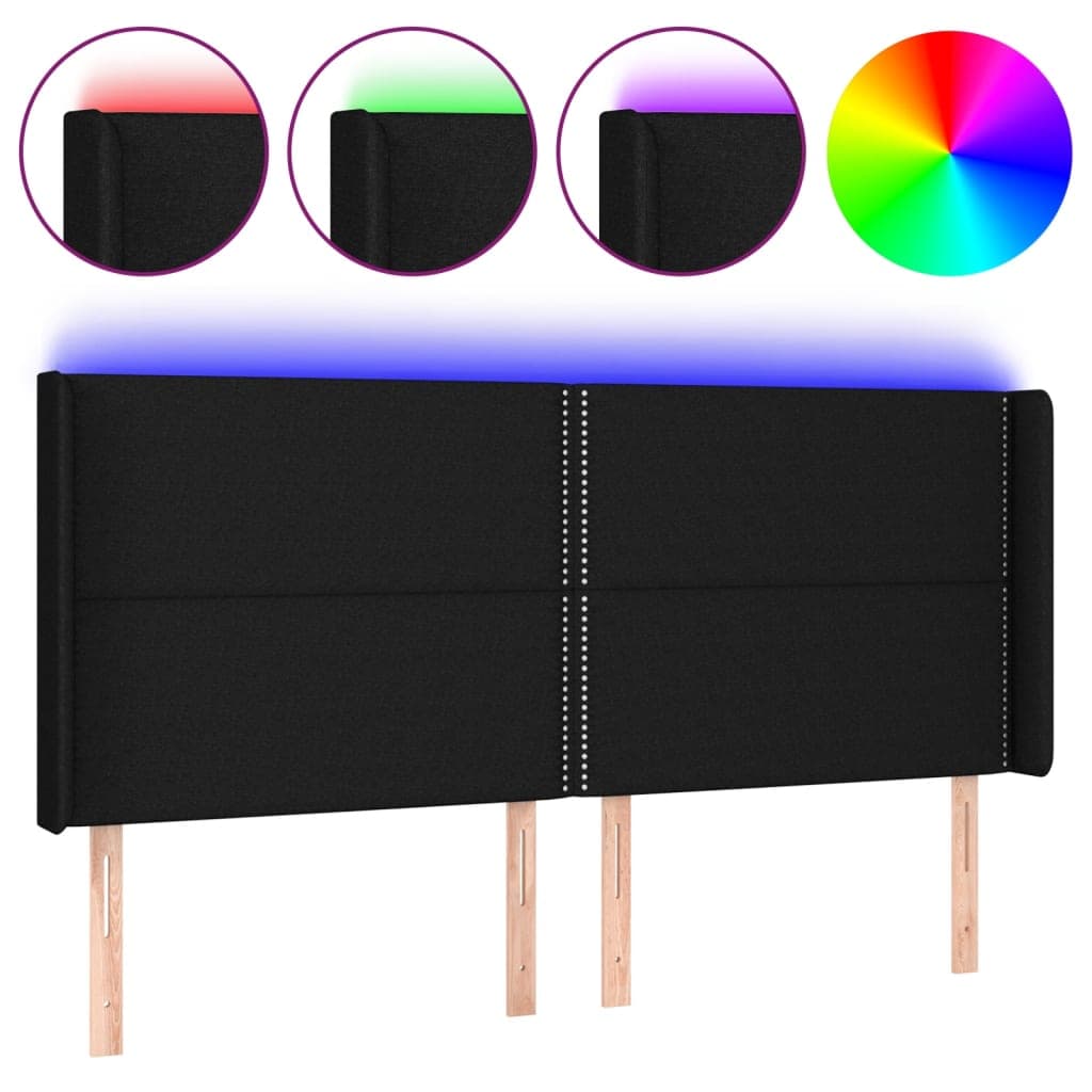 vidaXL Cabeceira de cama c/ luzes LED tecido 183x16x118/128 cm preto