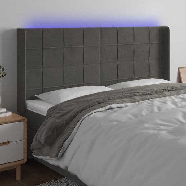 Cabeceira de Cama com led Veludo 183x16x118/128 cm Cinza-escuro - 3124109