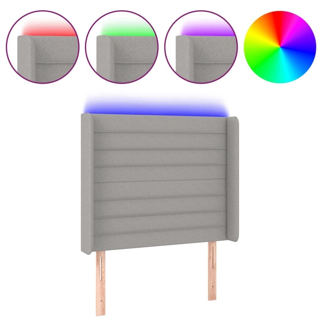 vidaXL Cabeceira cama c/ luzes LED tecido 83x16x118/128 cm cinza-claro