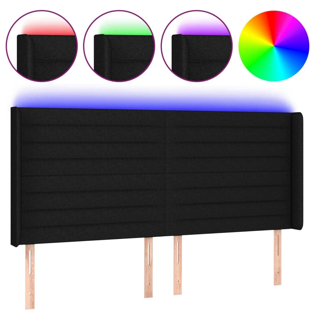 vidaXL Cabeceira de cama c/ luzes LED tecido 183x16x118/128 cm preto