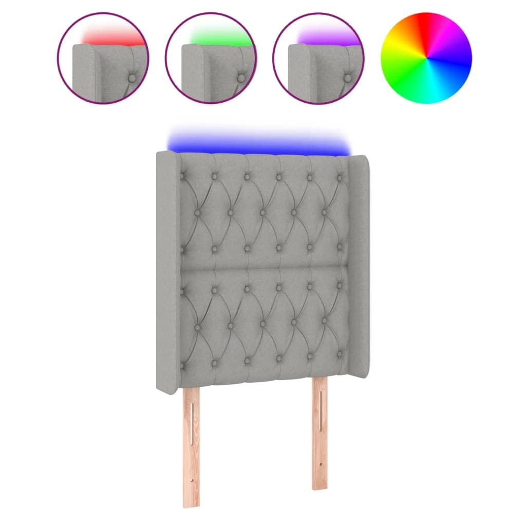 vidaXL Cabeceira cama c/ luzes LED tecido 83x16x118/128 cm cinza-claro