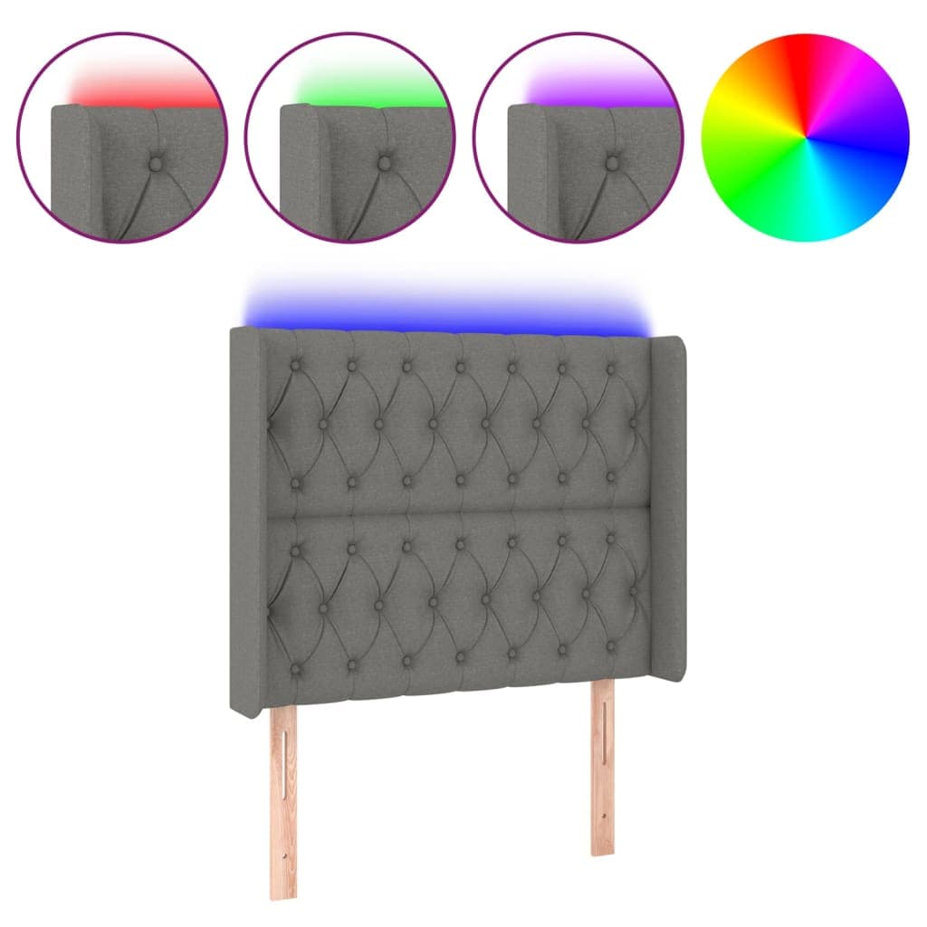 vidaXL Cabeceira de cama c/ LED tecido 93x16x118/128 cm cinza-escuro