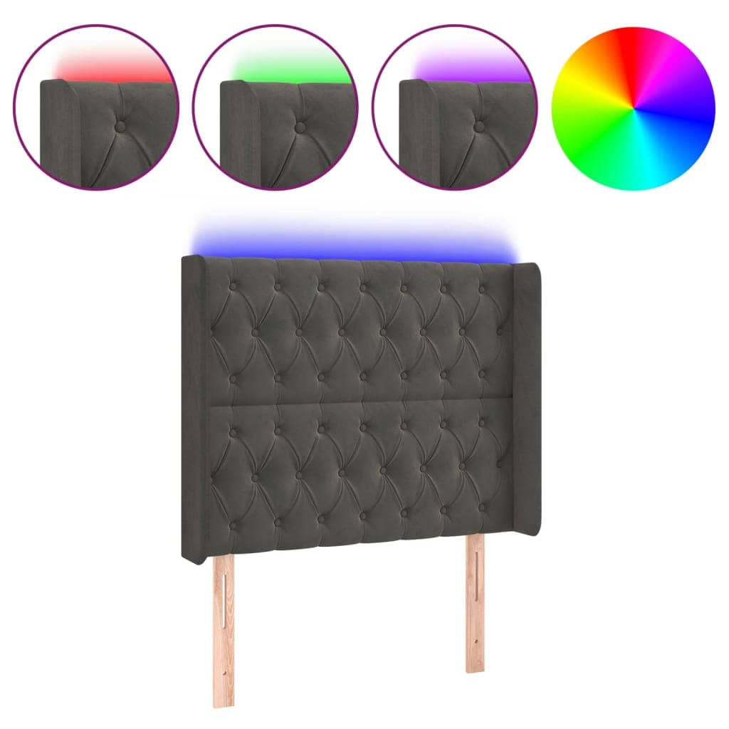 vidaXL Cabeceira cama c/ luzes LED veludo 93x16x118/128cm cinza-escuro