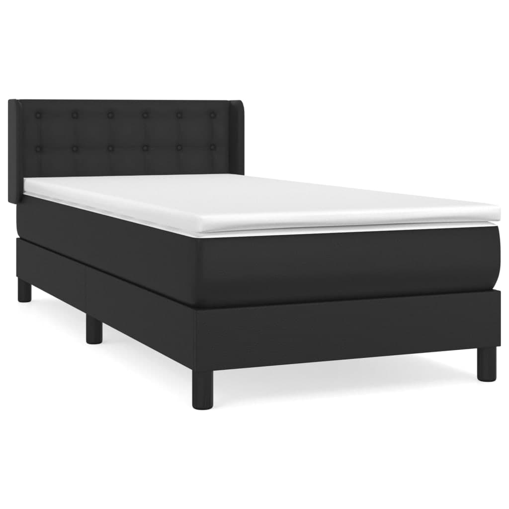 vidaXL Cama com molas/colchão 80x200 cm couro artificial preto