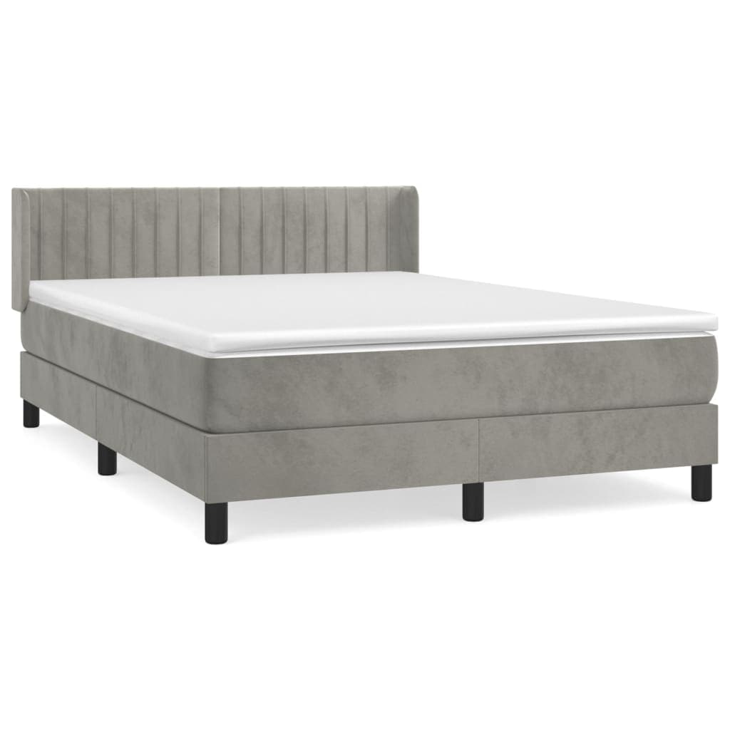 vidaXL Cama com molas/colchão 140x190 cm veludo cinzento-claro