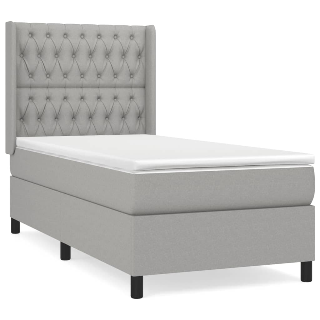 vidaXL Cama com molas/colchão 90x200 cm tecido cinza-claro