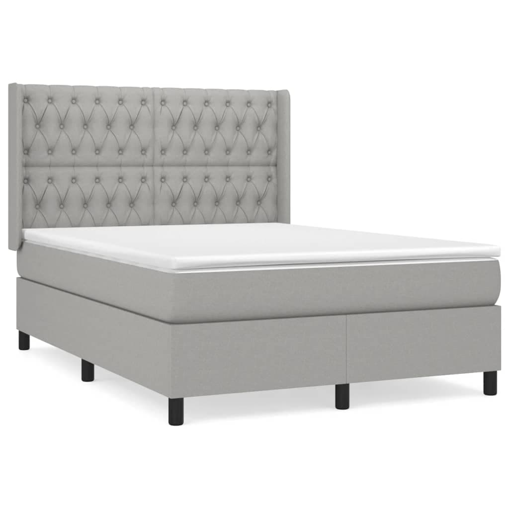 vidaXL Cama com molas/colchão 140x190 cm tecido cinzento-claro