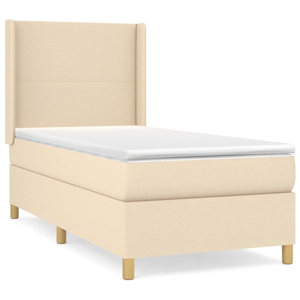 vidaXL Cama com molas/colchão 100x200 cm tecido cor creme