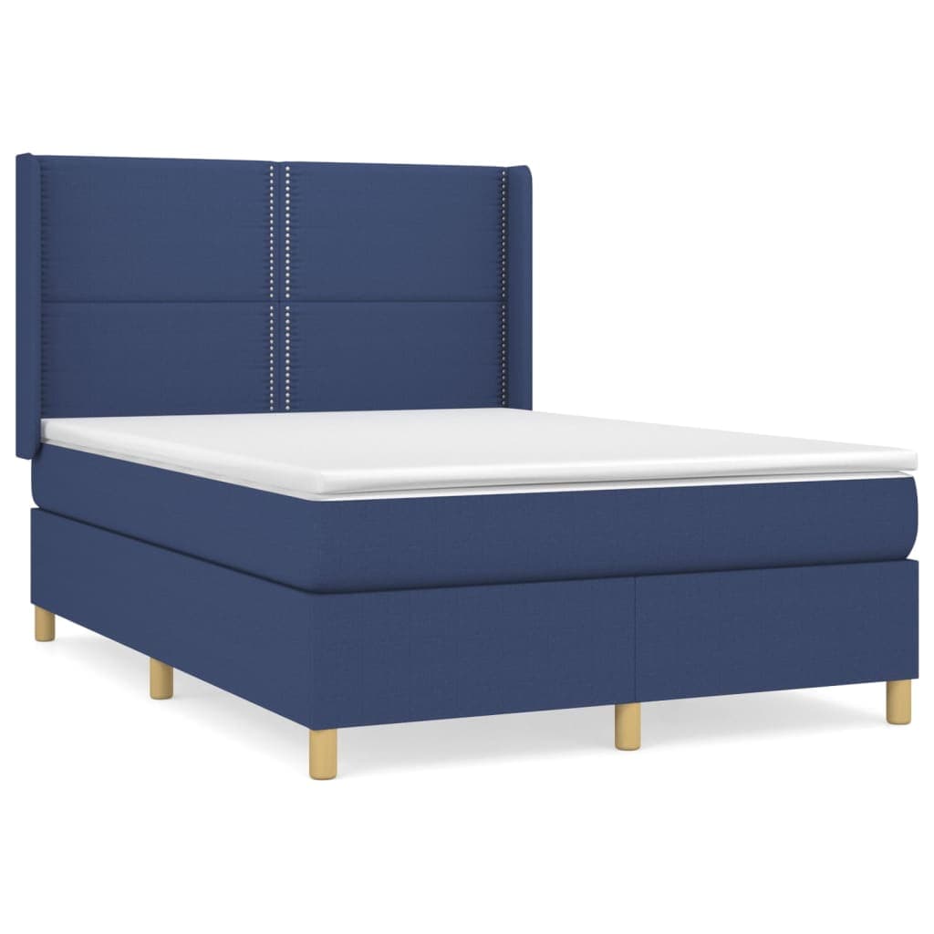 vidaXL Cama com Molas/colchão 140x190 cm Tecido Azul - 116024018