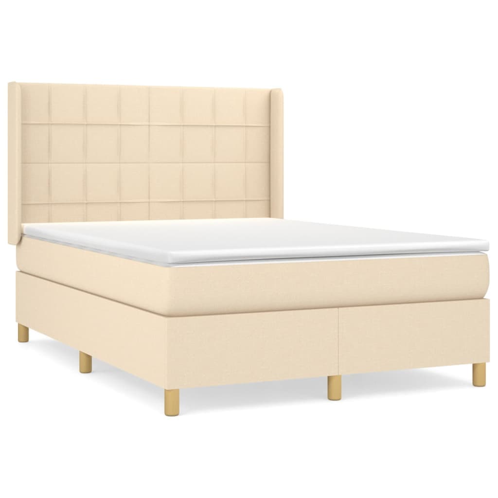 vidaXL Cama com molas/colchão 140x200 cm tecido cor creme