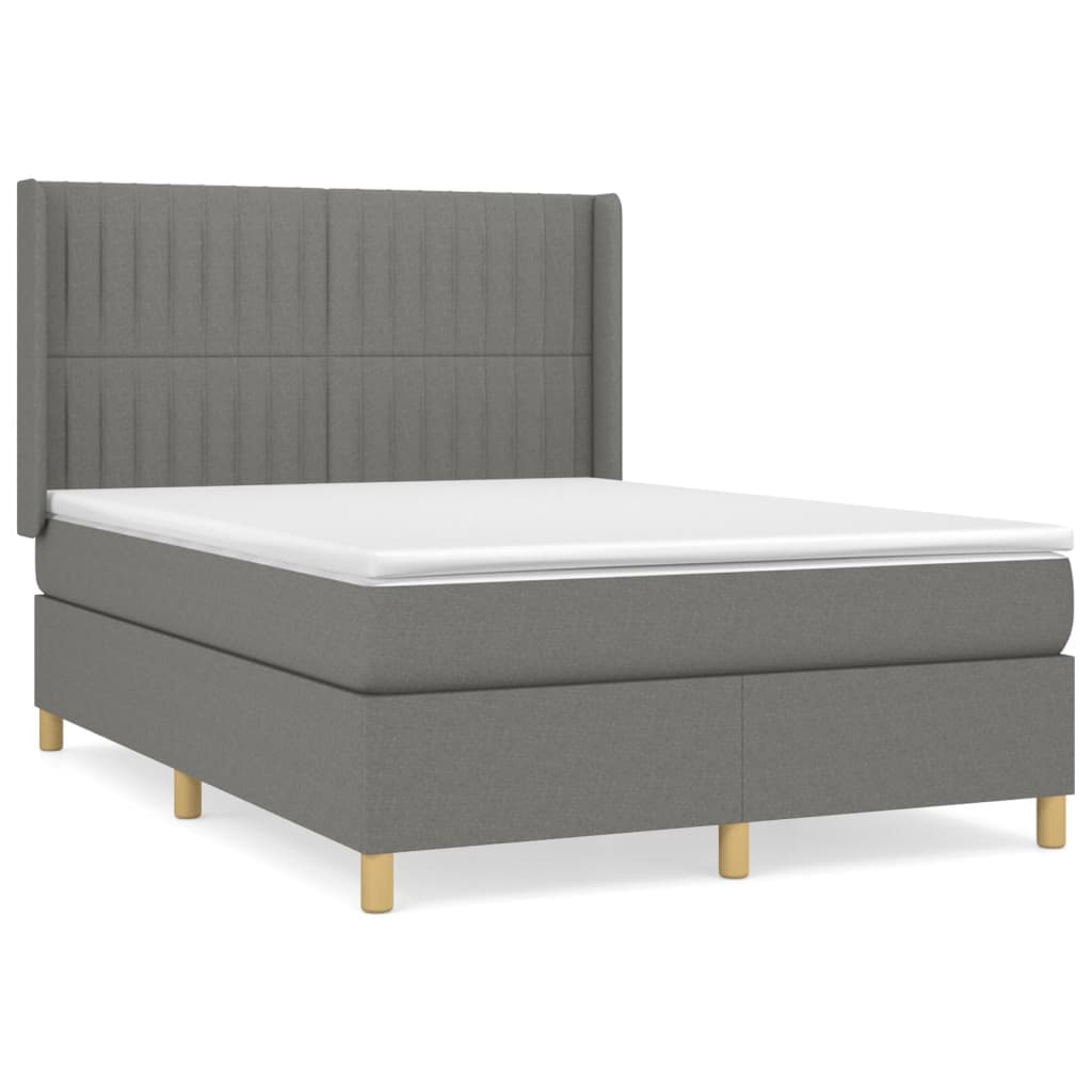 vidaXL Cama com molas/colchão 140x190 cm tecido cinzento-escuro
