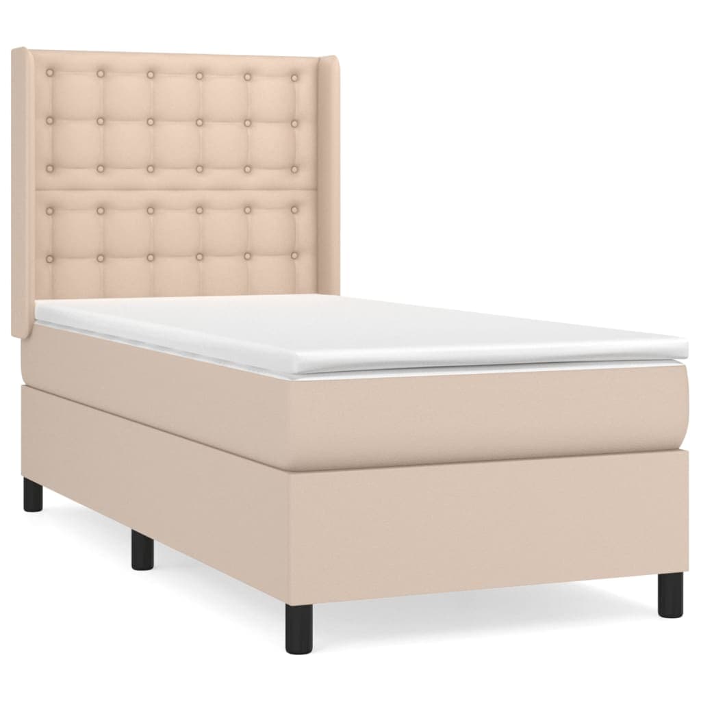 vidaXL Cama com molas/colchão 90x190 cm couro artificial cappuccino