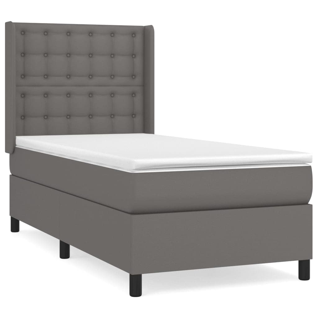vidaXL Cama com molas/colchão 100x200 cm couro artificial cinzento