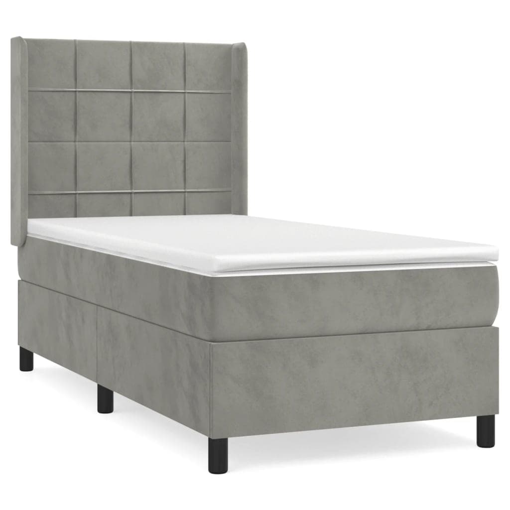 vidaXL Cama com Molas/colchão 90x190 cm Veludo Cinza-claro - 2070892293