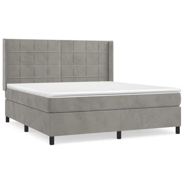 vidaXL Cama com Molas/colchão 180x200 cm Veludo Cinzento-claro - 970219813