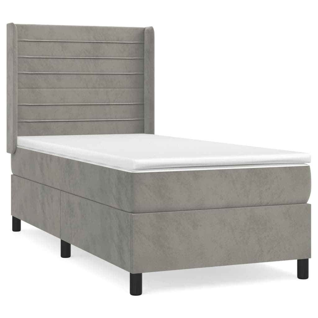 vidaXL Cama com Molas/colchão 90x200 cm Veludo Cinza-claro - 4154606851