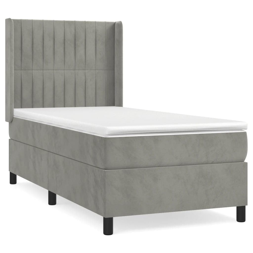 vidaXL Cama com molas/colchão 90x200 cm veludo cinza-claro