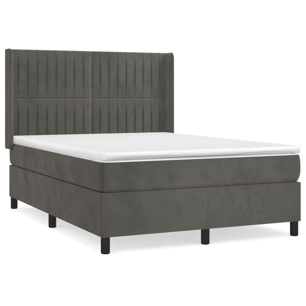 vidaXL Cama com Molas/colchão 140x190 cm Veludo Cinzento-escuro - 1216151453