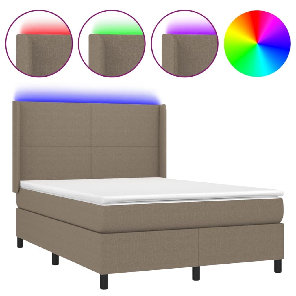 vidaXL Cama Box Spring Colchão/led 140x190cm Tecido Cinza-acastanhado - 4287879368