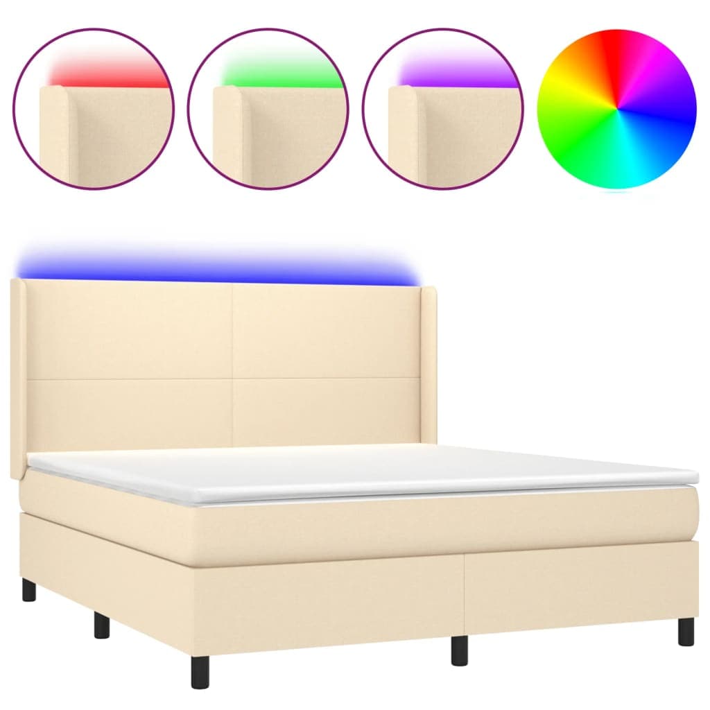 vidaXL Cama box spring c/ colchão e LED 180x200 cm tecido cor creme