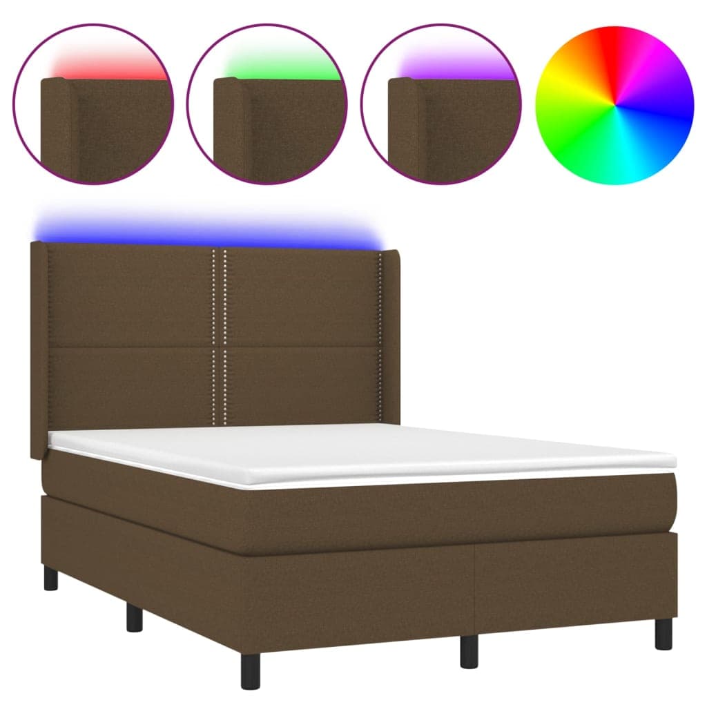 vidaXL Cama box spring c/ colchão/LED 140x190cm tecido castanho-escuro