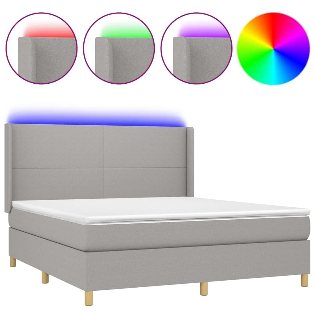 vidaXL Cama box spring c/ colchão e LED 180x200 cm tecido cinza-claro