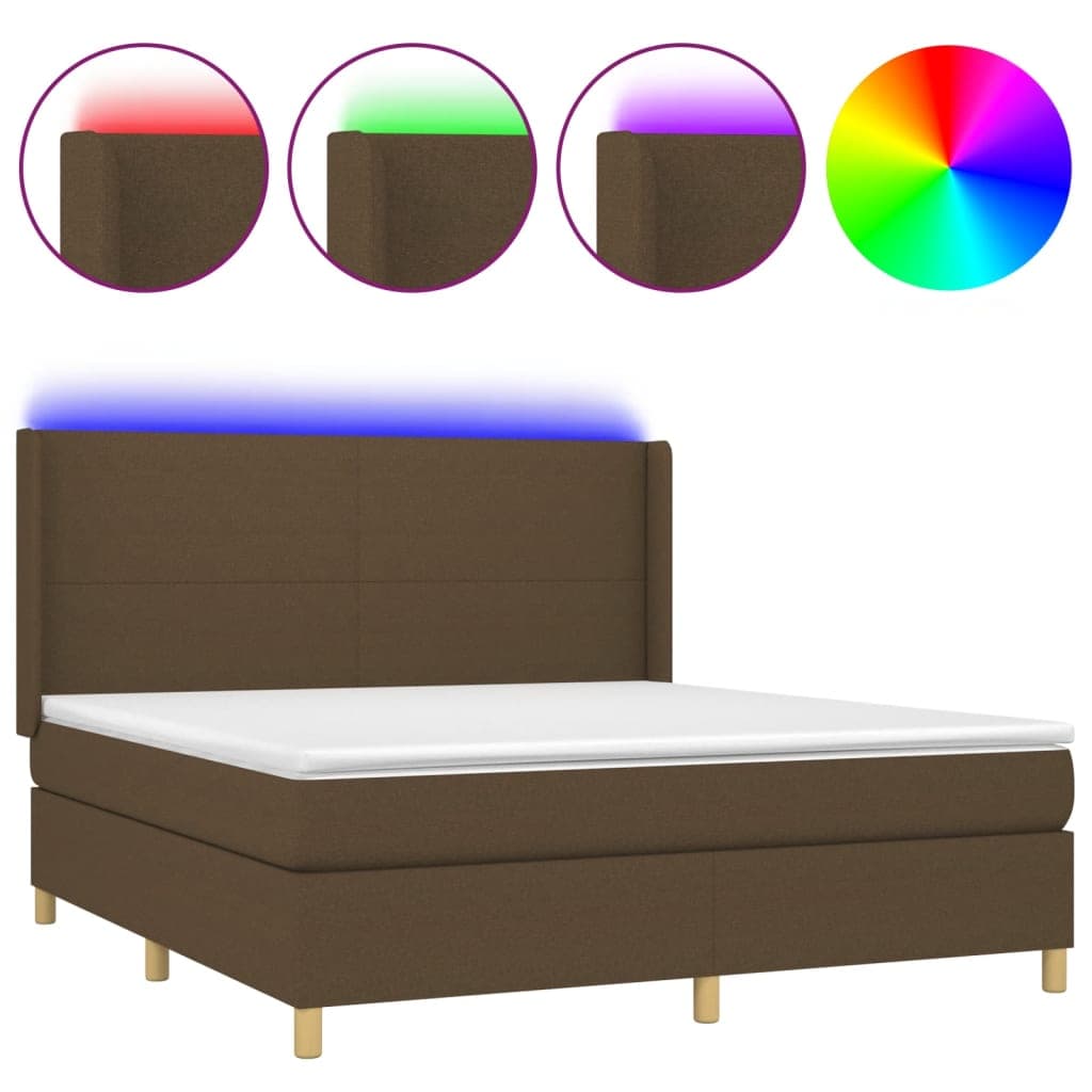 vidaXL Cama box spring c/ colchão/LED 180x200cm tecido castanho-escuro