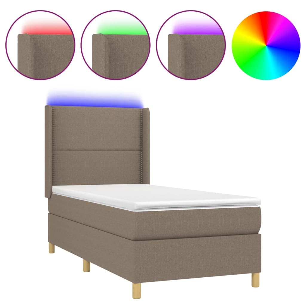vidaXL Cama box spring + colchão/LED 90x190cm tecido cinza-acastanhado