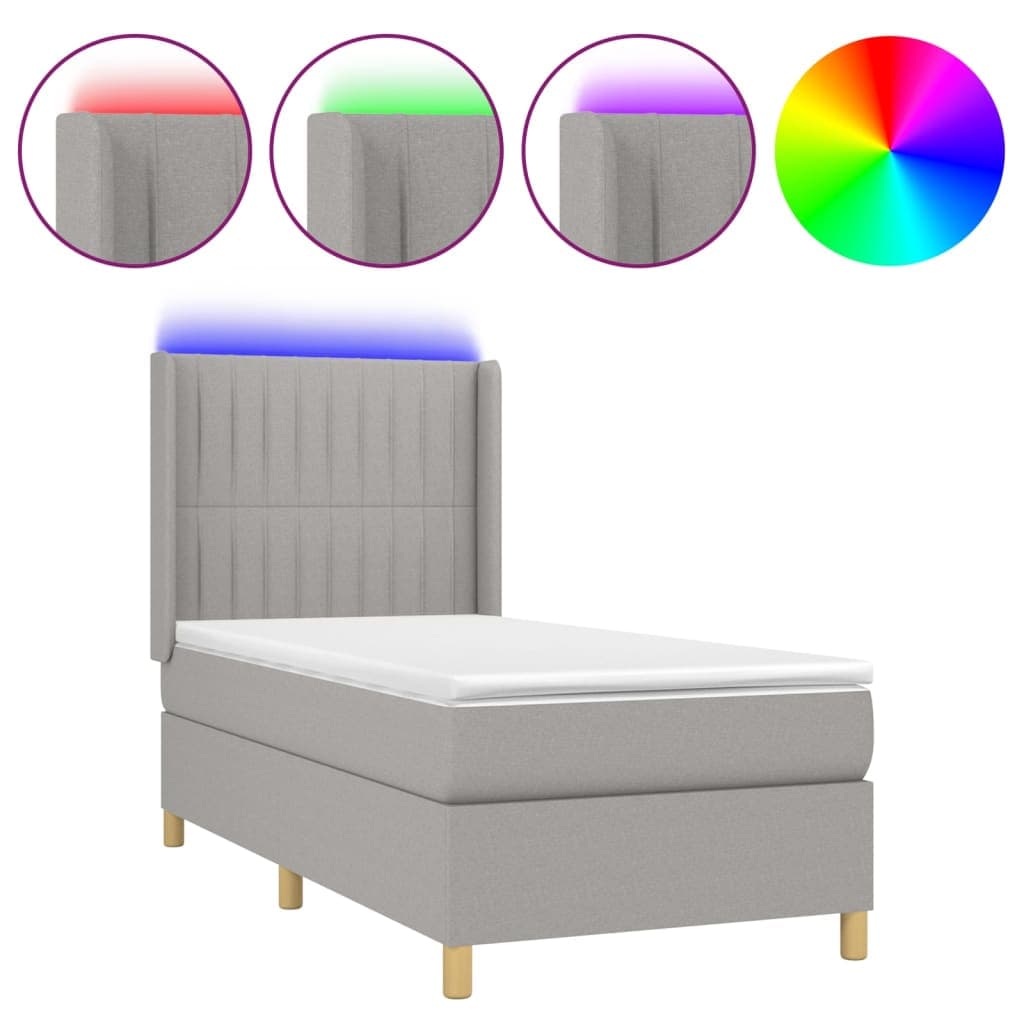 vidaXL Cama box spring c/ colchão e LED 90x200 cm tecido cinza-claro