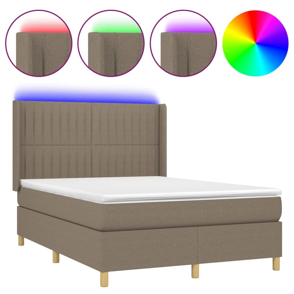 vidaXL Cama Box Spring Colchão/led 140x190cm Tecido Cinza-acastanhado - 280457756