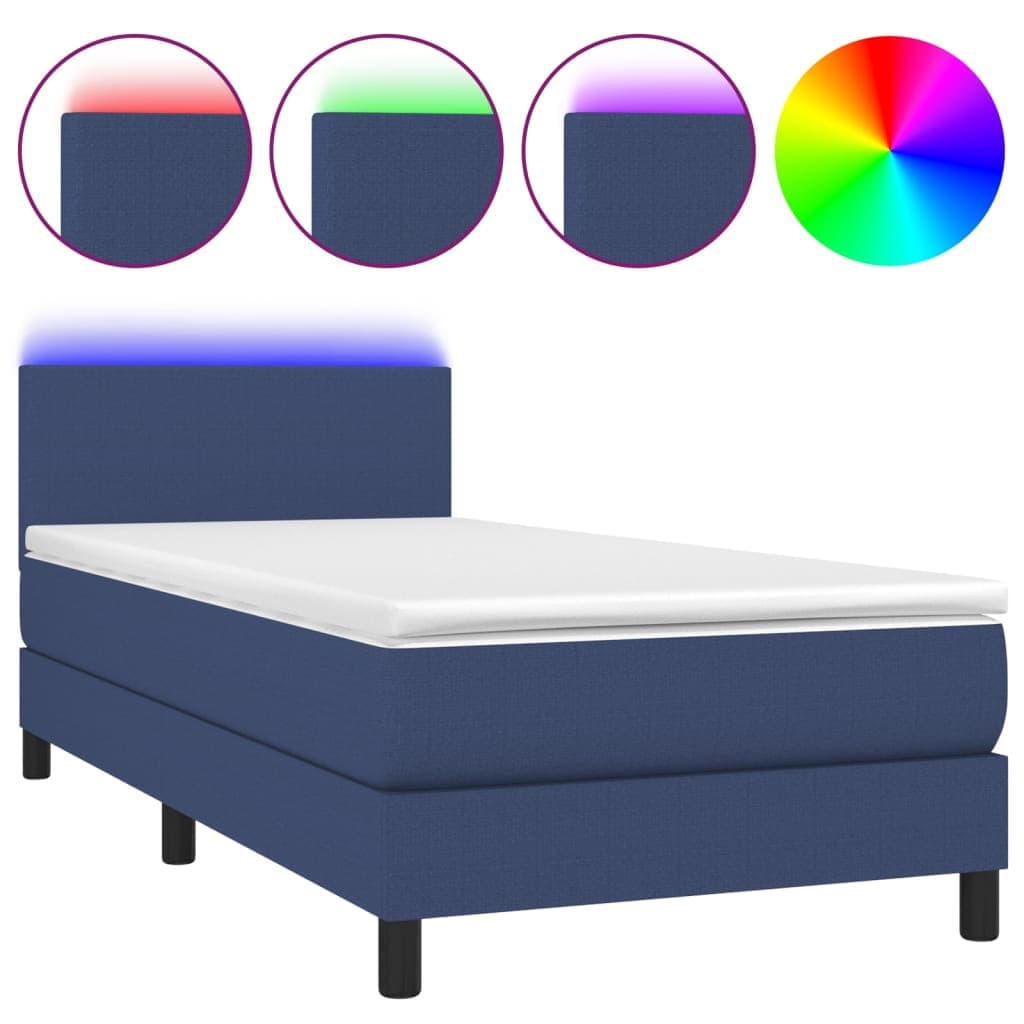 vidaXL Cama box spring c/ colchão e LED 90x200 cm tecido azul