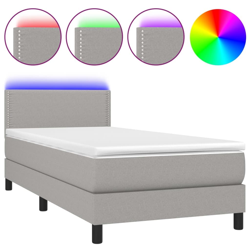vidaXL Cama Box Spring com Colchão e LED 90x190 cm Tecido Cinza-claro - 2020038241