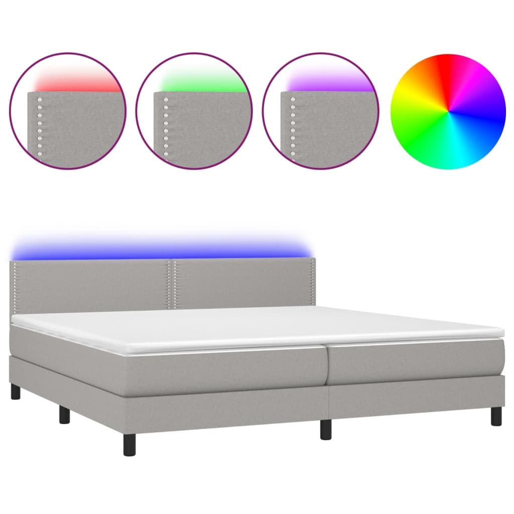 vidaXL Cama box spring c/ colchão e LED 200x200 cm tecido cinza-claro