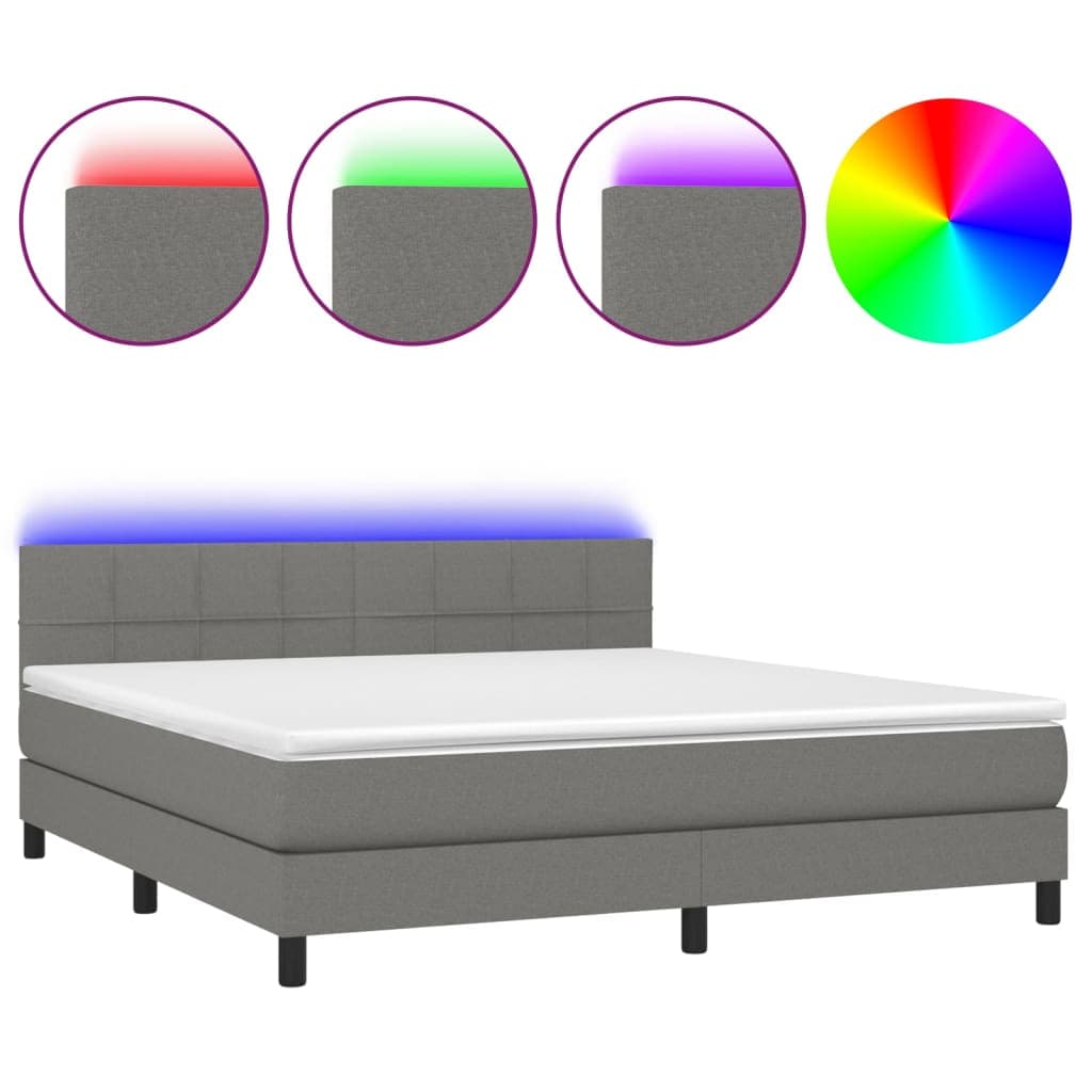 vidaXL Cama Box Spring com Colchão e LED 160x200 cm Tecido Cinza-escuro - 1943402629